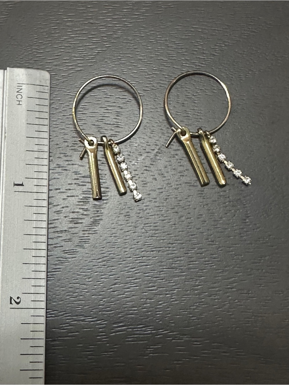 Dainty Hoop Earrings with Gold Bars and Rhinestone Drops